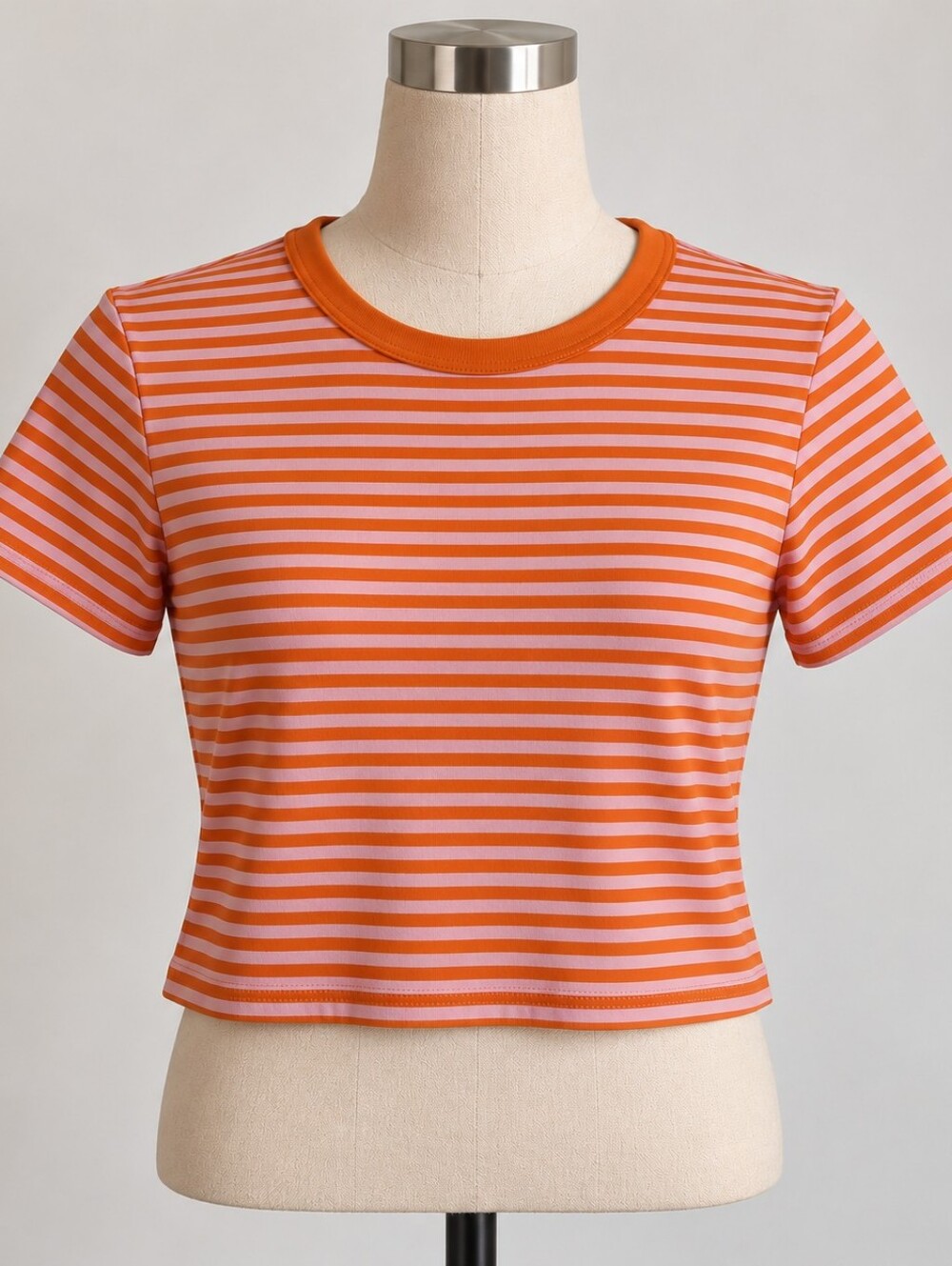 MNG Orange & Pink Striped Cropped T-Shirt Size Small